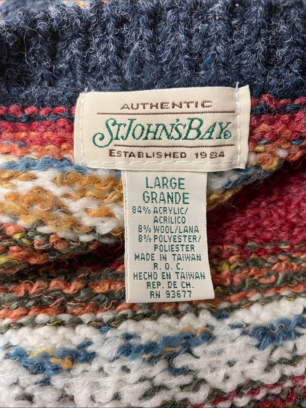 St John's Bay womens wool blend Fair Isle sweater vest size Medium stripe warm - Picture 4 of 4